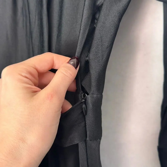 Massimo Dutti Long Black Viscose Asymmetric Hem Dress Size 4 Glam Gothic Elegant - Picture 6 of 7